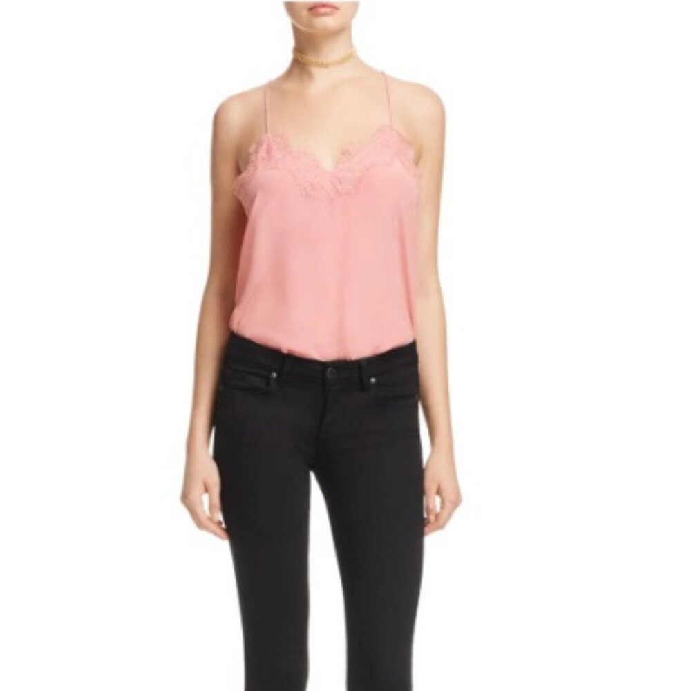 NWT CAMI NYC The Racer Silk Charmeuse Cami Top Scallop Lace Trim Women's S